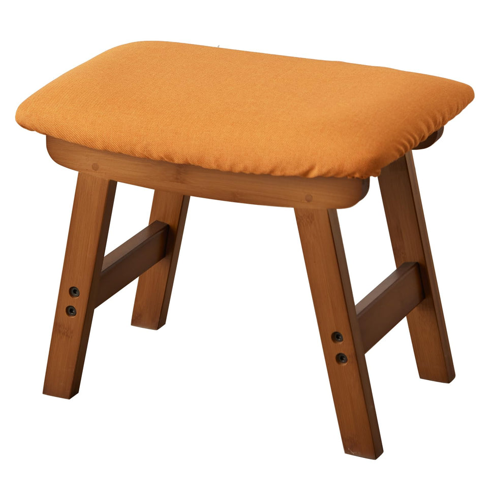 Foot Stool,Ottoman,Bamboo Small Sofa Foot Rest Under Desk,Extra Seating for Living Room, Bedroom and Kitchen(Brown Stool Legs - Beige Surface)