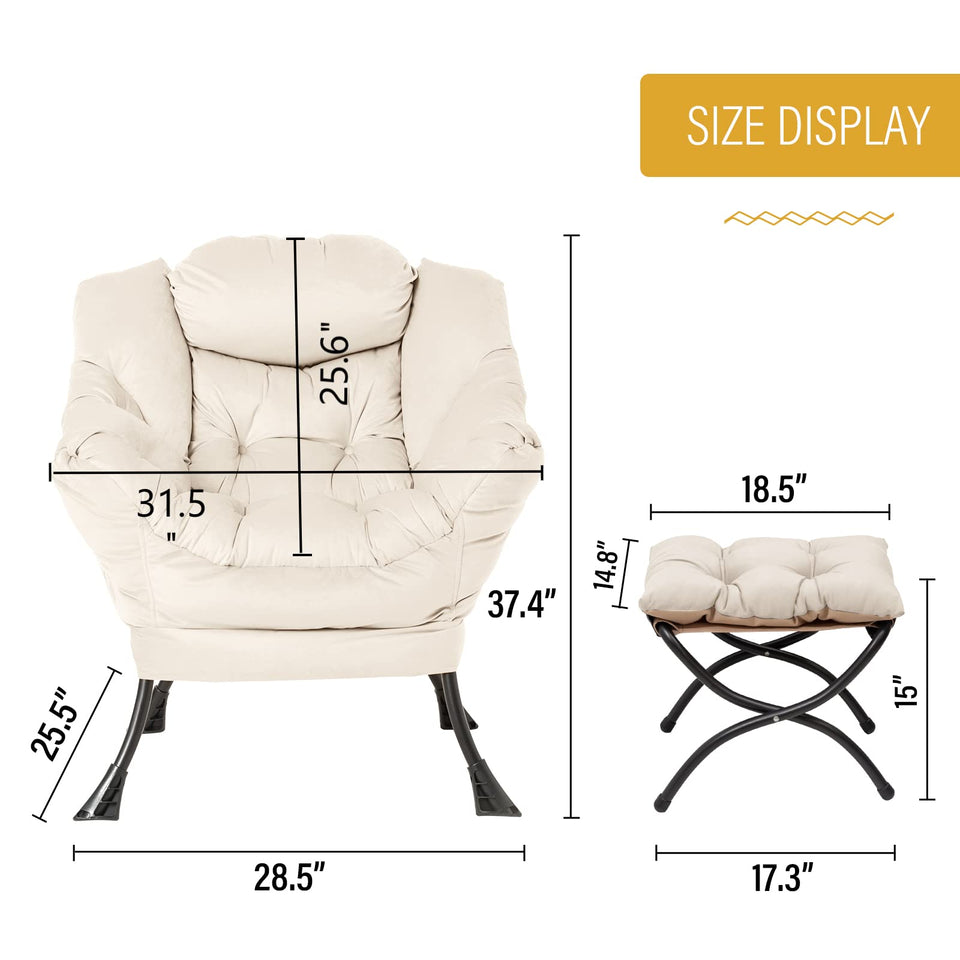 Welnow Lazy Chair with Ottoman, Modern Lounge Accent Chair with Armrests and a Side Pocket, Leisure Sofa Armchair, Reading Armchair with Footrest for Small Space, Dark Grey