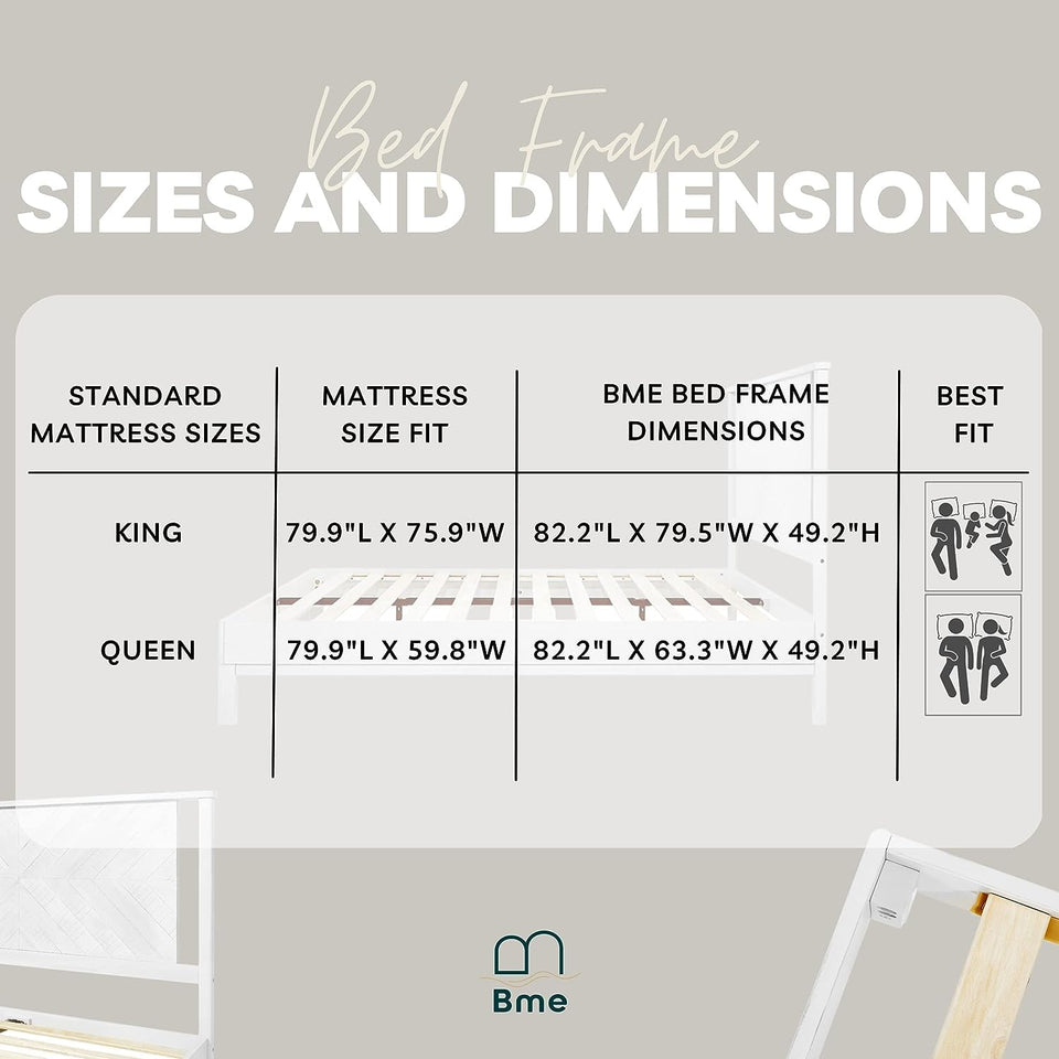 Bme Vivian 14 Inch Deluxe Bed Frame with Headboard, Rustic & Scandinavian Style with Solid Acacia Wood, No Box Spring Needed, 12 Strong Wood Slat Support, Easy Assembly, King, Rustic Golden Brown