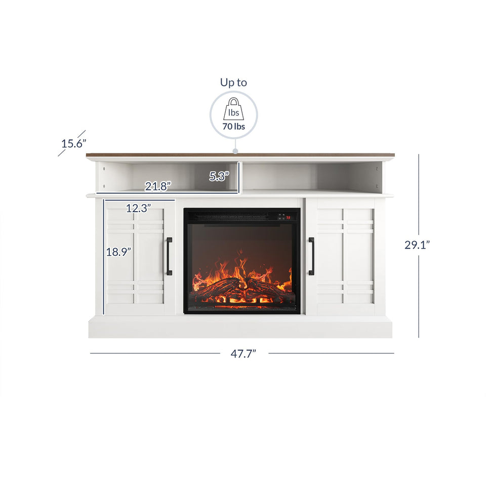 BELLEZE Traditional 58" Rustic TV Stand with 23" Electric Fireplace Heater with Sound, Media Entertainment Center Console Table for TV up to 65" with Open Storage Shelves and Cabinets - Espresso