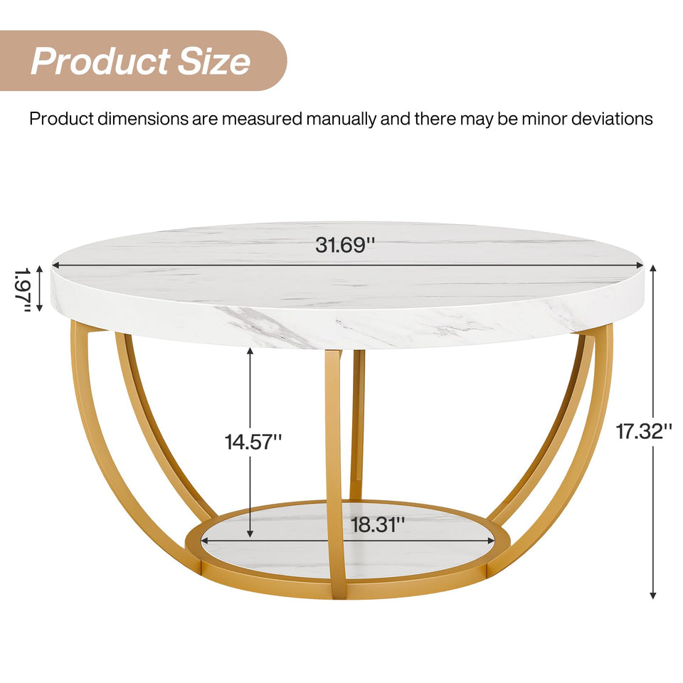 Tribesigns Round Coffee Table, 31.7" Wooden 2-Tier Circle Coffee Table with Storage Shelves, Modern Accent Cocktail Table Center Table for Living Room, Rustic Brown