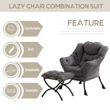 LITA Lazy Chair with Ottoman, Modern Accent Leisure Upholstered Lazy Sofa Armchair, Contemporary Lounge Reading Chair with Armrests and a Side Pocket for Living Room, Bedroom & Small Space, Dark Grey