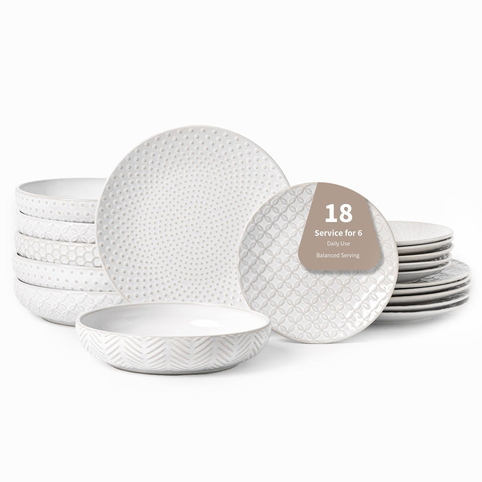 FOBENTA 24 Piece Dinnerware Sets for 8, Premium Stoneware Plates and Bowls Sets, Microwave & Dishwasher Safe, Elegant Dishes for Entertaining & Special Occasions – A Stunning Gift for Large Families