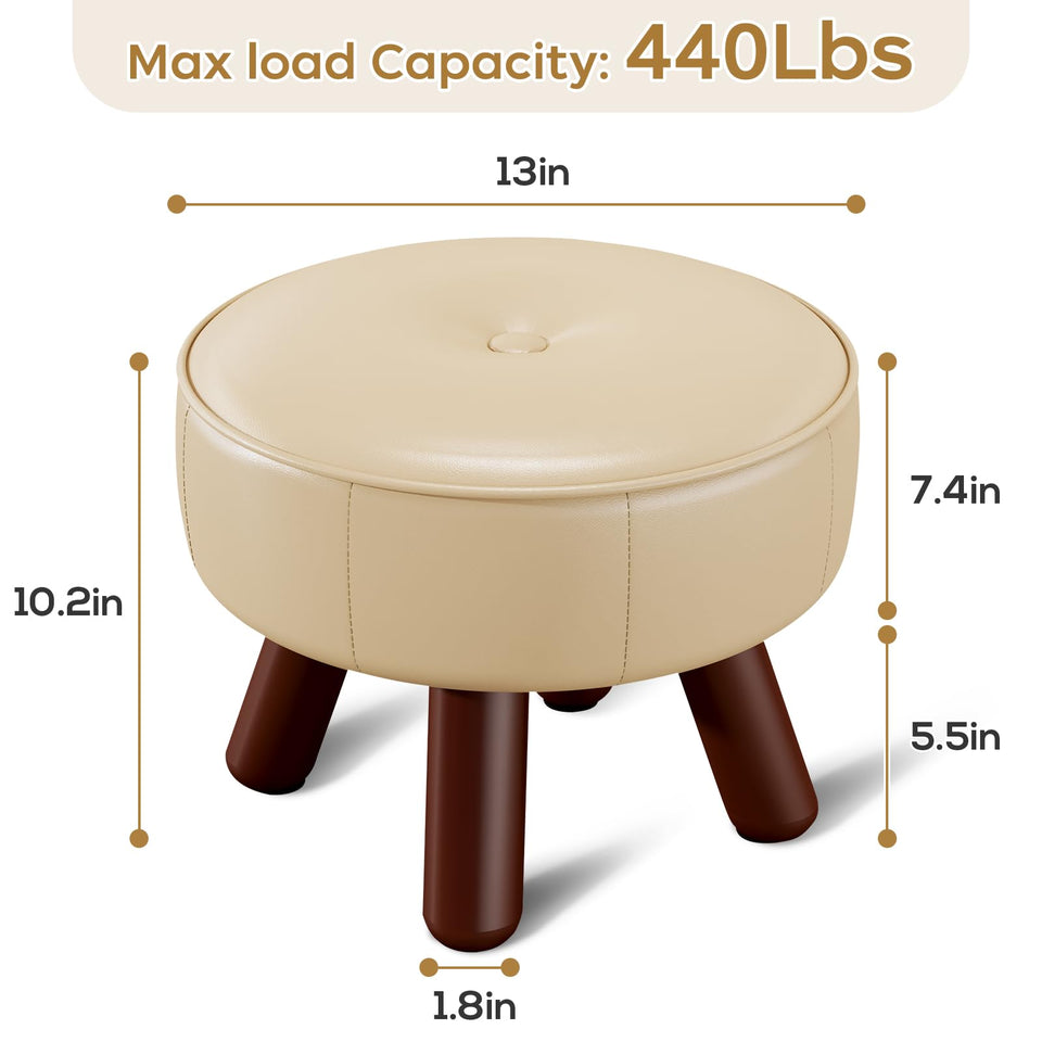 oakvivo 13in Small Foot Stool Ottoman, Round Faux Leather Foot Rest for Couch, Under Desk Pouf Footstool Footrest with Non-Skid Rubber Legs for Ling Room, Bedroom, 13''L x 13''W x 10.2''H, Green