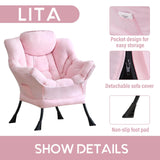 LITA Lazy Chair with Ottoman, Modern Accent Leisure Upholstered Lazy Sofa Armchair, Contemporary Lounge Reading Chair with Armrests and a Side Pocket for Living Room, Bedroom & Small Space, Dark Grey