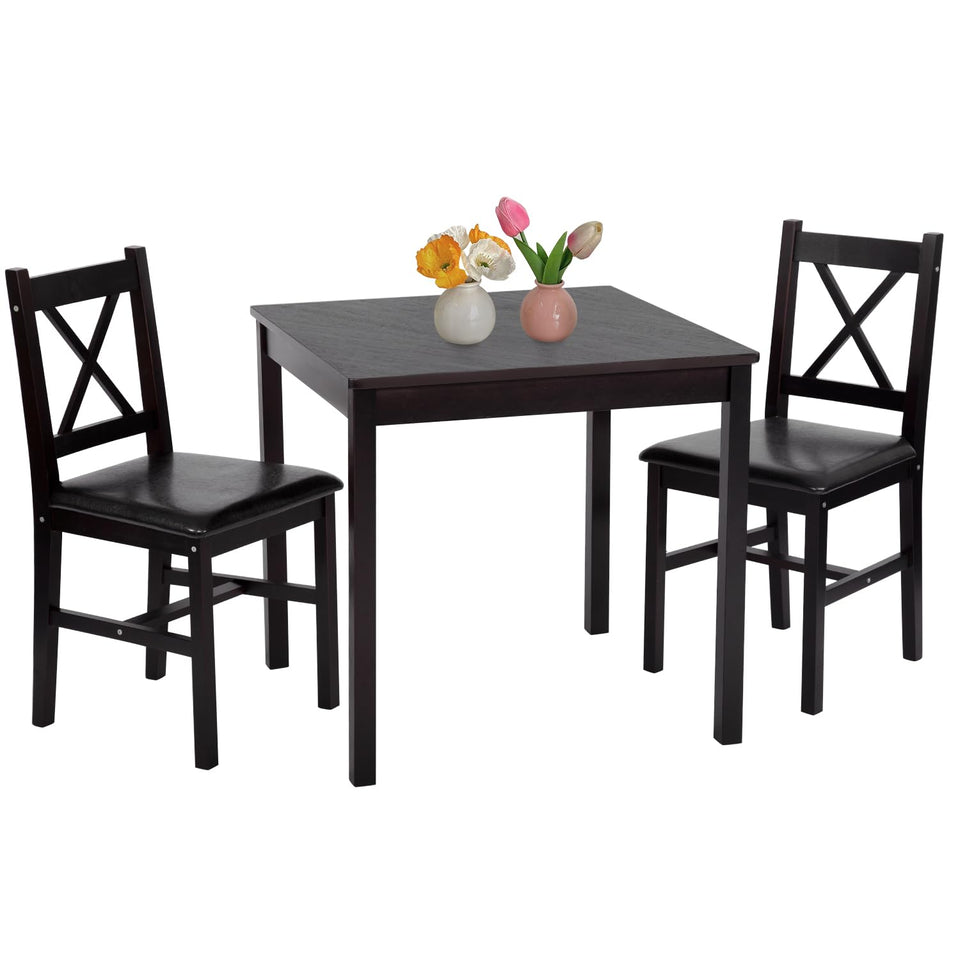 FDW | 5-Piece Solid Wood Dining Table Set for 4 | Brown | Pine Kitchen Table with Upholstered Chairs | Space-Saving Design | Smooth Easy-to-Clean Surface | for Dining Room, Apartment, Restaurant