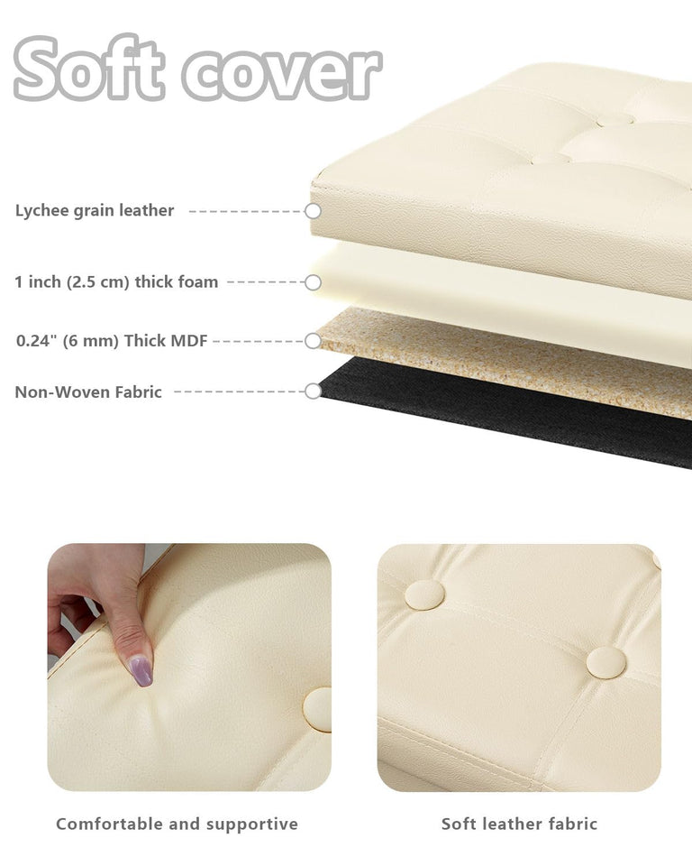 Bsketa Storage Ottoman, Folding Foot Stool with Thicker Foam Padded Seat Small Leather Storage Ottoman Bench Foot Rest for Living Room Foldable Coffee Table 17x13x13in,Black