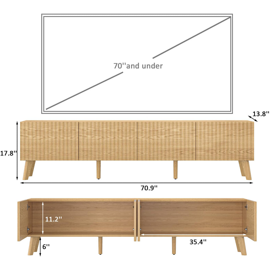 UKAOCAI 86.61'' Tambour TV Stand for 55-85 Inch, Modern Entertainment Center with Large Storage Cabinet & Open Shelves, TV Console with Sliding Doors for Living Room, Bedroom, Natural