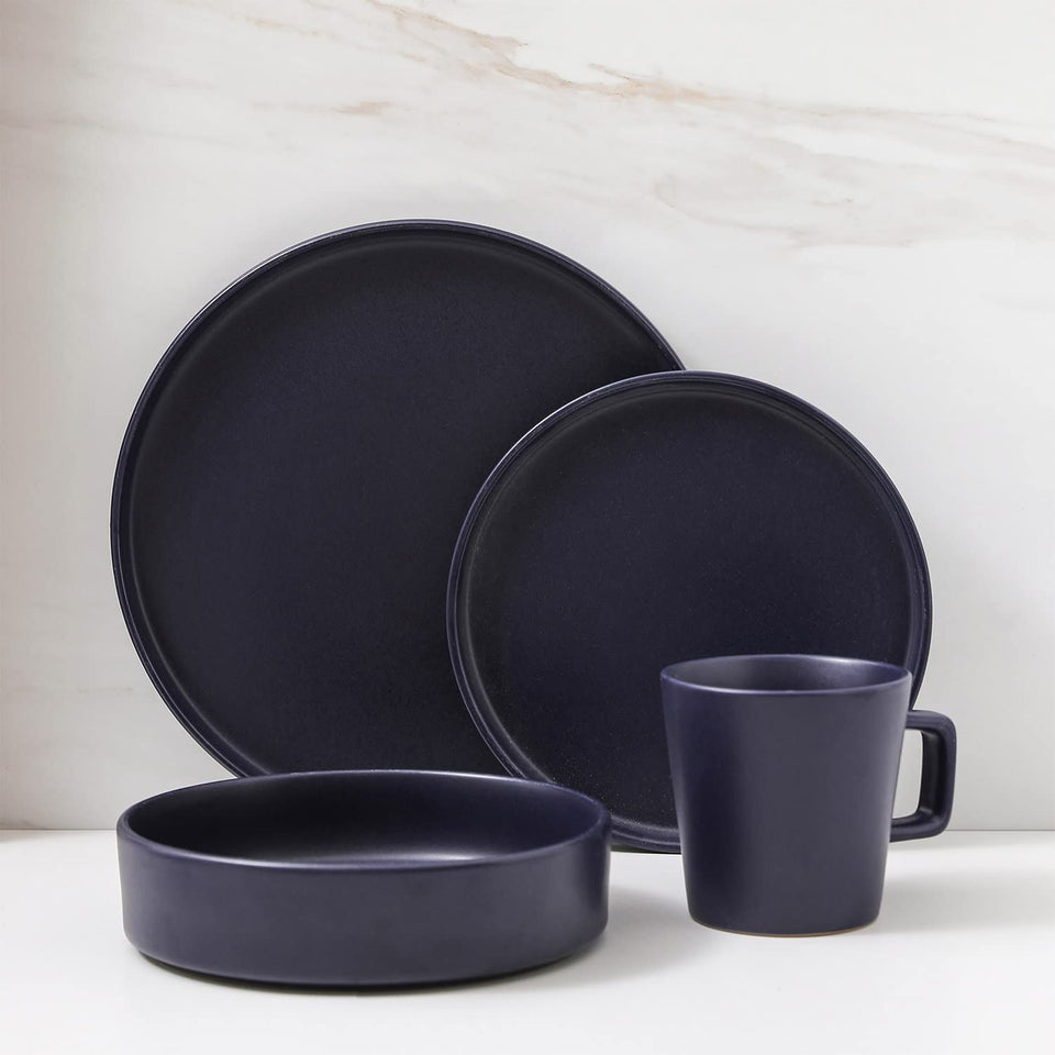Stone Lain Celina Stoneware 32 Piece Dinnerware Set, Plates and Bowls, Black Matte Dish Collection, Service for 8 – Contemporary Minimalist Style, Microwave & Dishwasher Safe