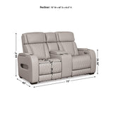 Signature Design by Ashley Boyington Contemporary Leather Match Power Reclining Sofa with USB Charging Ports, LED Lights and Adjustable Headrest, Light Gray