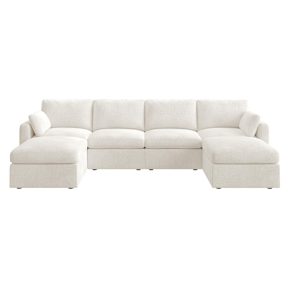 HONBAY Sectional Couch with Storage Seats, Modular Sectional Sofa with Storage Ottoman, U Shaped Sectional Couches for Living Room, Light Beige