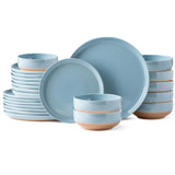 AmorArc Ceramic Dinnerware Sets for 8, 24 Pieces Handpainted Plates and Bowls Set with Rustic Terracotta Underside, Scratch Resistant Stoneware Dishes Set, Dishwasher & Microwave Safe, Light Beige
