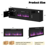 Lemberi Fireplace tv Stand with 36 inch Fireplace Up to 90" TVs, LED Light Entertainment Center and Storage, 80" Modern Wood Media TV Console with Highlight Cabinet for Living Room (White)