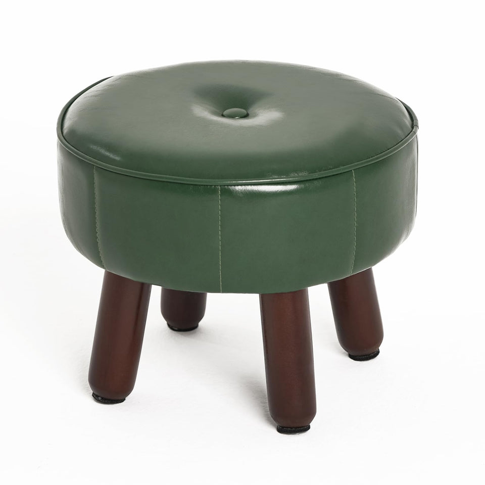 oakvivo 13in Small Foot Stool Ottoman, Round Faux Leather Foot Rest for Couch, Under Desk Pouf Footstool Footrest with Non-Skid Rubber Legs for Ling Room, Bedroom, 13''L x 13''W x 10.2''H, Green