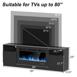 OUTGUAVA Fireplace TV Stand for 80 Inch TV, TV Stand with 36" Fireplace, LED Light Entertainment Center with Storage Cabinets, Media TV Console TV Table for Living Room, Black