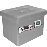 AmasSmile Storage Ottoman Folding Foot Rest Stool, Leather Footstool Bench, Short Ottoman Stool, Storage Foot Rest Store, Books (Black, 17" D x 13" W x 13" H)