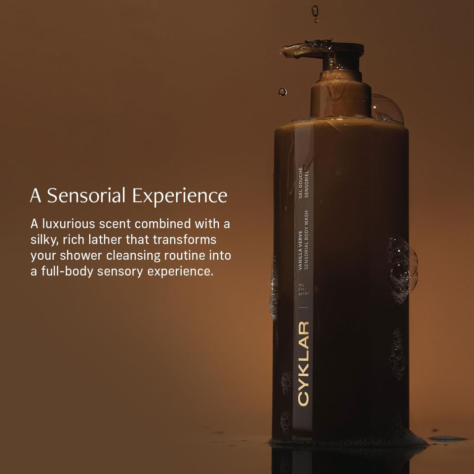 CYKLAR Sensorial Body Wash. Vanilla Verve Hydrating Cleanser with Moisture Locking Multi-Oil Complex, Sodium PCA and Glycerin. Nourishing Shower Gel for Women and Men, 16.5 Fl Oz Luxury Bodywash