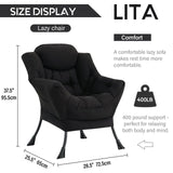 LITA Lazy Chair with Ottoman, Modern Accent Leisure Upholstered Lazy Sofa Armchair, Contemporary Lounge Reading Chair with Armrests and a Side Pocket for Living Room, Bedroom & Small Space, Dark Grey