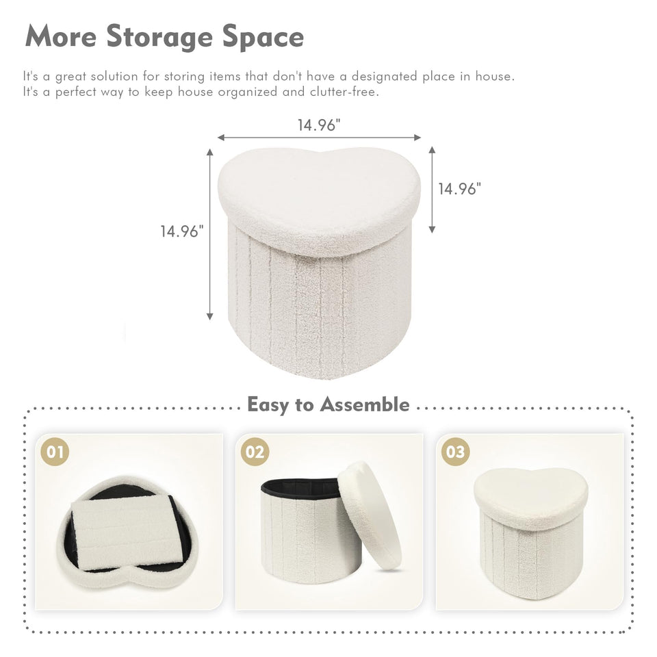 B FSOBEIIALEO Storage Ottoman Cube, Flowers Shaped Ottomans with Storage Foot Stool Footrest for Lving Room, Boucle Ottoman Seat for Dorm Room,Faux Teddy Fur, Cream White 12.6"x12.6"x12.6"