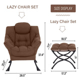 Welnow Lazy Chair with Ottoman, Modern Lounge Accent Chair with Armrests and a Side Pocket, Leisure Sofa Armchair, Reading Armchair with Footrest for Small Space, Dark Grey