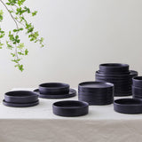 Stone Lain Celina Stoneware 32 Piece Dinnerware Set, Plates and Bowls, Black Matte Dish Collection, Service for 8 – Contemporary Minimalist Style, Microwave & Dishwasher Safe