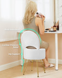 GREENSTELL Small Vanity Stool Chair with Storage and Folding Back, 13" x 13" x 17.7" Faux Fur Soft Ottoman for Teenager, 4 Metal Legs with Anti-Slip Feet, Furry Padded Seat for Makeup, Bedroom, White