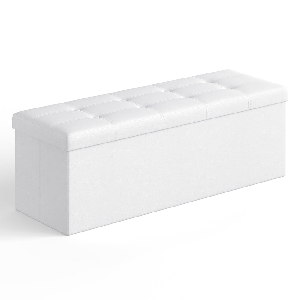 SONGMICS MAZIE Collection - 43 Inches Folding Storage Ottoman Bench, Ottoman with Storage, Foot Rest Stool, Load 660 lb, for Living Room, Synthetic Leather, Black ULSF701