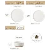 MALACASA Plates and Bowls Sets, 24 Pieces Modern Ceramic Dinnerware Set for 8 Kitchen Stoneware Dishes Dishware Set Microwave and Dishwasher Safe, White, Series TARA
