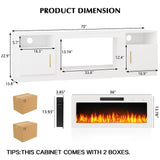 Lemberi Fireplace tv Stand with 36 inch Fireplace Up to 90" TVs, LED Light Entertainment Center and Storage, 80" Modern Wood Media TV Console with Highlight Cabinet for Living Room (White)