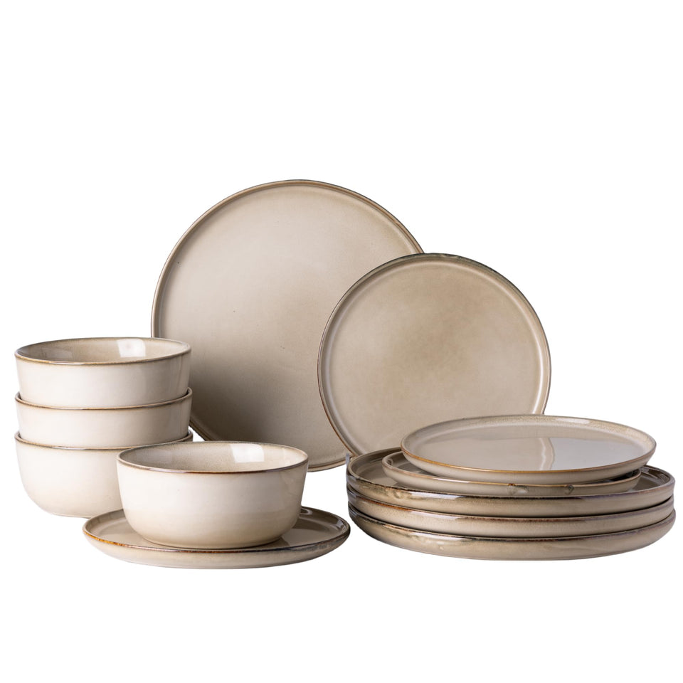 GBHOME Ceramic Dinnerware Sets for 8, 24 Pieces Stoneware Plates and Bowls Sets, Scratch Resistant Dishes, Dishwasher & Microwave Safe, Reactive Glaze-Green Wheat