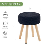 Wimarsbon Pouf Ottoman, 100% Cotton Knitted Boho Footstool, Round Footrest with Non-Skid Wood Legs, Home Décor Handmade Pouffe, Leisure Floor Step Stool for Living Room (Beige)