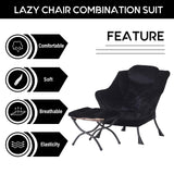 LITA Lazy Chair with Ottoman, Modern Accent Leisure Upholstered Lazy Sofa Armchair, Contemporary Lounge Reading Chair with Armrests and a Side Pocket for Living Room, Bedroom & Small Space, Dark Grey
