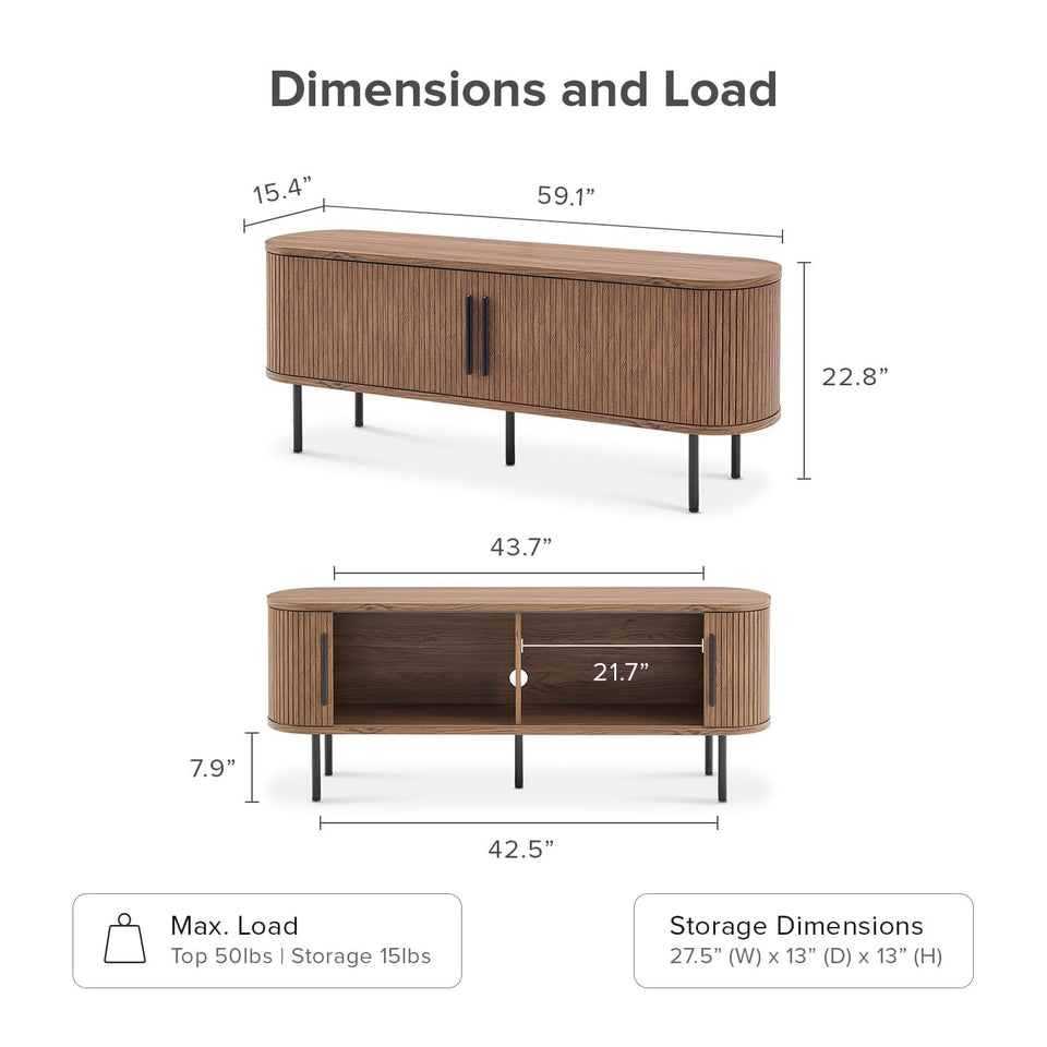 mopio Ensley TV Stand, Mid Century Modern for 55/60/65 inch TV, Farmhouse TV Stand, Entertainment Center with Storage, TV and Media Console for Living Room (Walnut, 59" Tall)