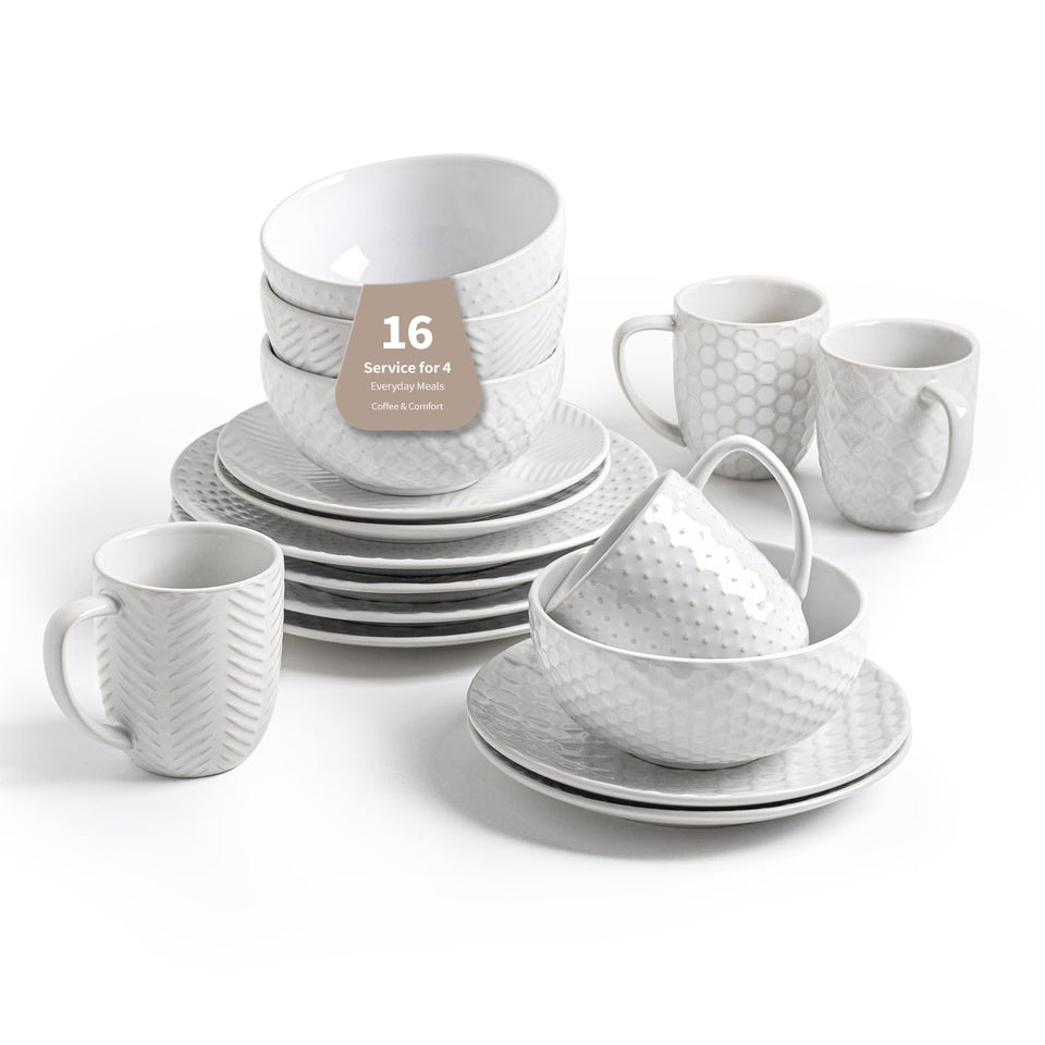 FOBENTA 24 Piece Dinnerware Sets for 8, Premium Stoneware Plates and Bowls Sets, Microwave & Dishwasher Safe, Elegant Dishes for Entertaining & Special Occasions – A Stunning Gift for Large Families