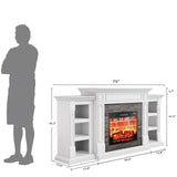 80" Fireplace TV Stand for TVs Up to 90 Inch, Electric Fireplace with Mantel, Farmhouse Entertainment Center with Storage, Realistic Stacked Stone Surround with Remote Control for Living Room