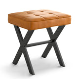 LUE BONA Square Linen Makeup Stool, Metal X Legs, Small Ottoman Stool Chair for Vanity, Modern Padded Seat Foot Rest for Makeup Room, Bathroom