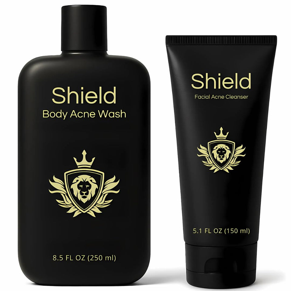 Shield Men's Acne Body Wash for Back, Chest & Shoulders - 4% Benzoyl Peroxide Body Wash, Clears Breakouts & Acne Scars – Unscented with Niacinamide, Glycolic Acid & Ceramides, 8.5 oz