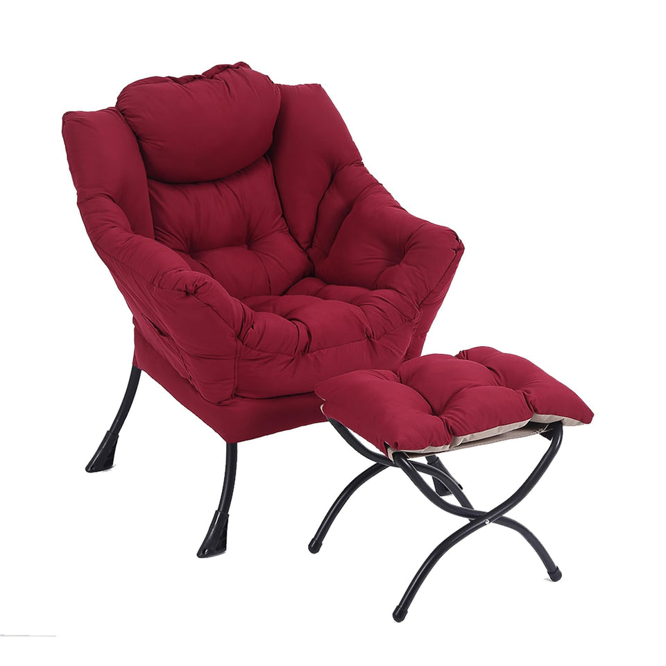 LITA Lazy Chair with Ottoman, Modern Accent Leisure Upholstered Lazy Sofa Armchair, Contemporary Lounge Reading Chair with Armrests and a Side Pocket for Living Room, Bedroom & Small Space, Dark Grey