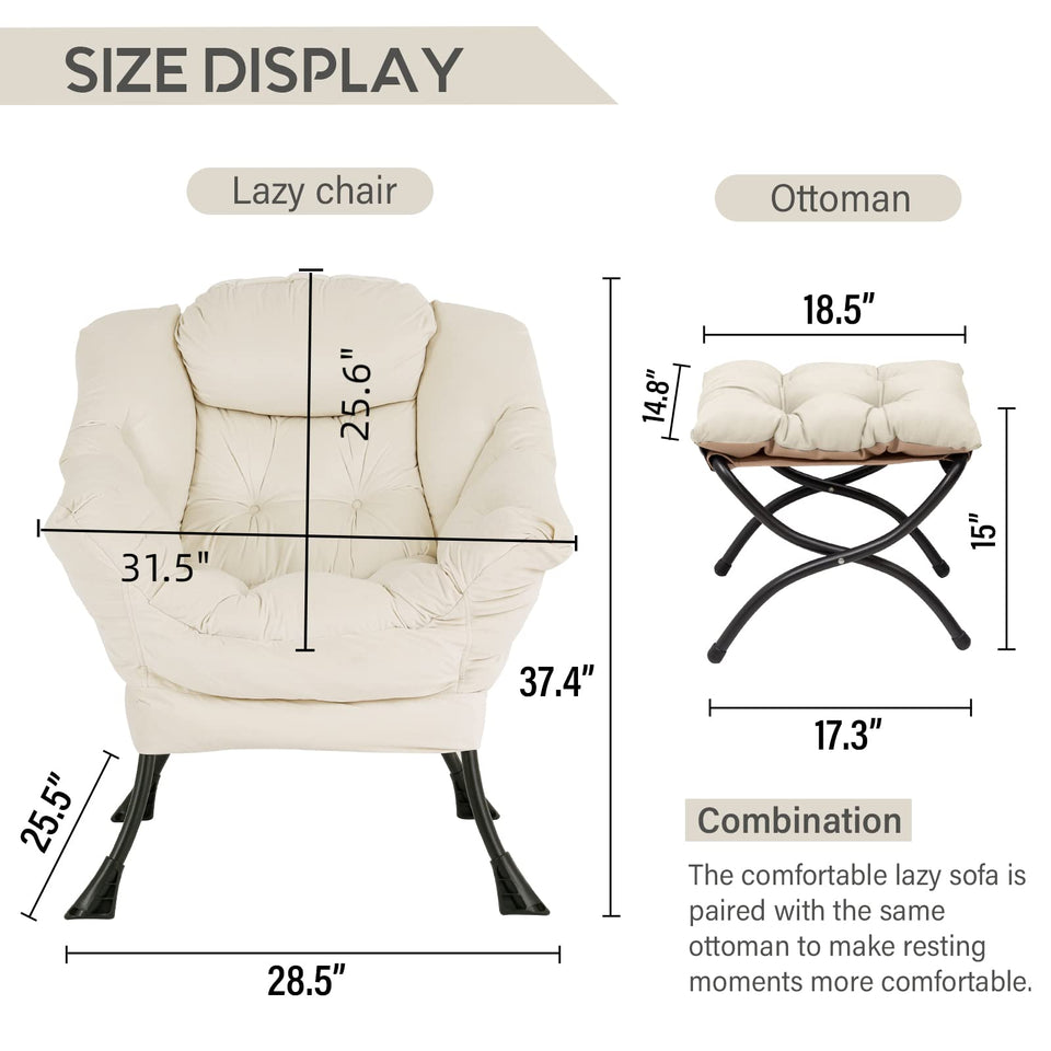 LITA Lazy Chair with Ottoman, Modern Accent Leisure Upholstered Lazy Sofa Armchair, Contemporary Lounge Reading Chair with Armrests and a Side Pocket for Living Room, Bedroom & Small Space, Dark Grey