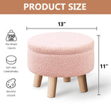 Wimarsbon Storage Ottoman, Modern Round Footrest with Soft Padded Seat, Teddy Velvet Footstool with Wood Legs, Accent Small Table or Plant Stand for Hallway, Living Room (Cream)