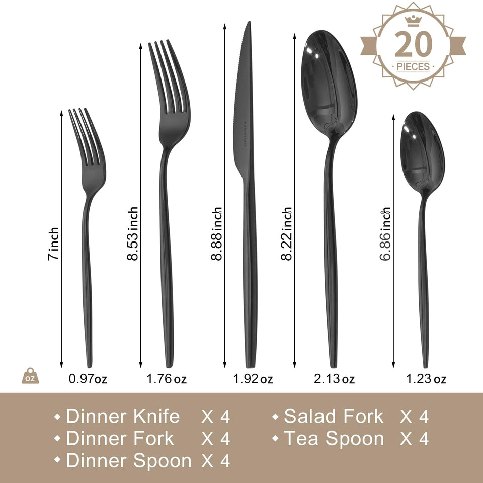 KINGSTONE Silverware Set, 60-Piece Flatware Set Cutlery Set Premium 18/10 Stainless Steel, Tableware Include Forks Knives Spoons for Home Kitchen Restaurant Wedding, Dishwasher Safe