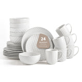 FOBENTA 24 Piece Dinnerware Sets for 8, Premium Stoneware Plates and Bowls Sets, Microwave & Dishwasher Safe, Elegant Dishes for Entertaining & Special Occasions – A Stunning Gift for Large Families