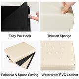 AmasSmile Storage Ottoman Folding Foot Rest Stool, Leather Footstool Bench, Short Ottoman Stool, Storage Foot Rest Store, Books (Black, 17" D x 13" W x 13" H)