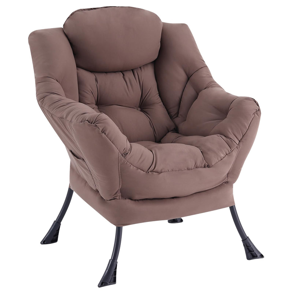 LITA Lazy Chair with Ottoman, Modern Accent Leisure Upholstered Lazy Sofa Armchair, Contemporary Lounge Reading Chair with Armrests and a Side Pocket for Living Room, Bedroom & Small Space, Dark Grey