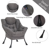 Welnow Lazy Chair with Ottoman, Modern Lounge Accent Chair with Armrests and a Side Pocket, Leisure Sofa Armchair, Reading Armchair with Footrest for Small Space, Dark Grey