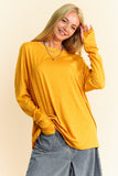 Davi & Dani Solid Color Boat Neck Long Sleeve T-Shirt