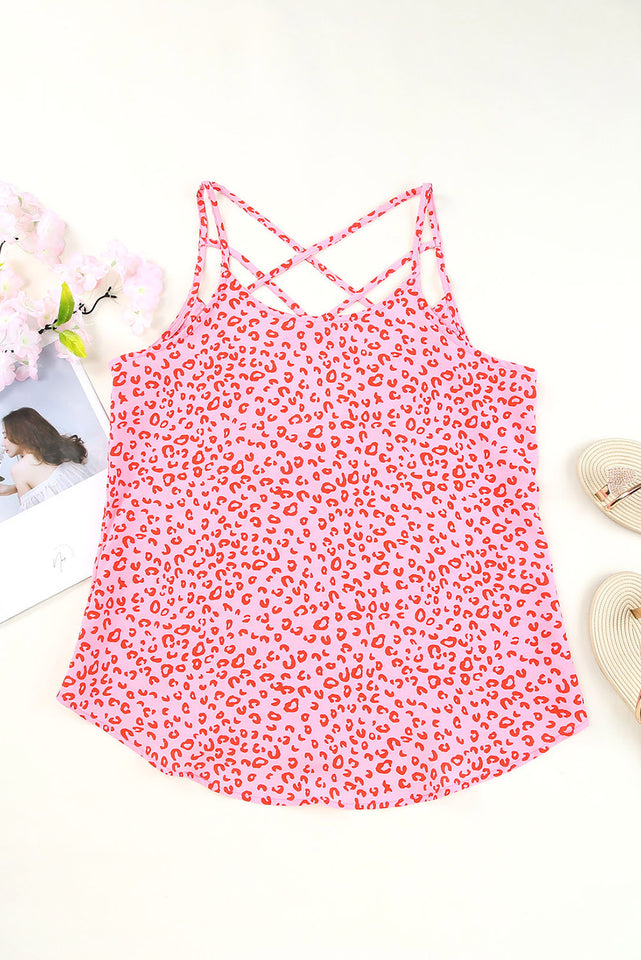 Cutout Leopard Round Neck Tank