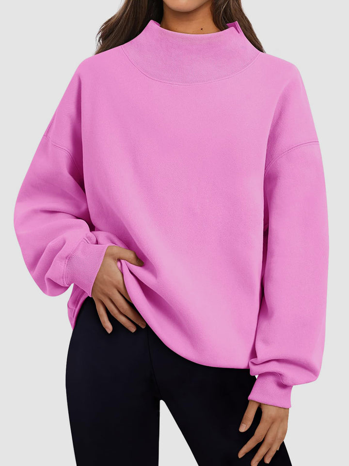 Mock Neck Drop Shoulder Long Sleeve Sweatshirt