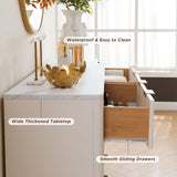 T4TREAM Fluted 7 Drawers Dresser, 54" Wide Modern Chest of Drawers with Faux Marble Top, Curved Profile Design, Dresser TV Stand, Wood Drawer Organizer for Bedroom, Living Room, Hallway, Natural Oak