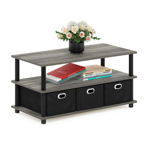 FURINNO Turn-N-Tube Coffee Table, 31.22D x 15.5W x 15.8H in, French Oak Grey/Black/Black